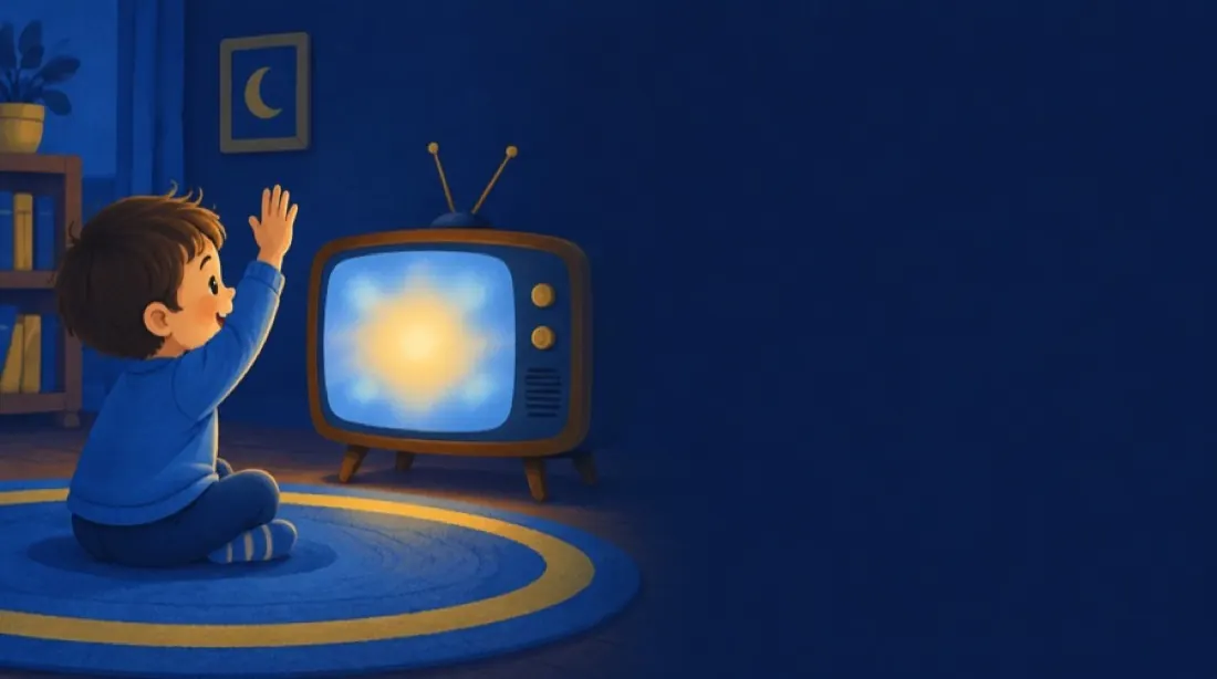 Illustration : un petit garçon seul devant un écran, dans une pièce sombre.